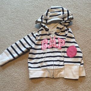 GAP Kids 6-12 month Striped Hoodie - Navy and Pink with elbow patches and ears